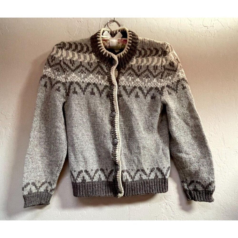 Vintage Kauri Kraft New Zealand Wool Nordic Cardigan Womens Size 34 Brown Cozy